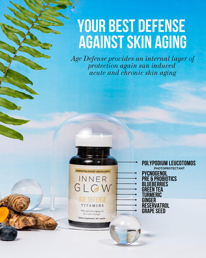 Inner Glow Age Defense Vitamins – Dermatologist & Plastic Surgeon Developed Antioxidant Formula for Photoaging and Melasma – Vegan, Gluten-Free – 60 Capsules