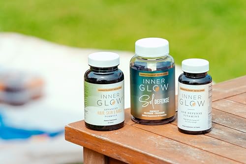Inner Glow Age Defense Vitamins – Dermatologist & Plastic Surgeon Developed Antioxidant Formula for Photoaging and Melasma – Vegan, Gluten-Free – 60 Capsules