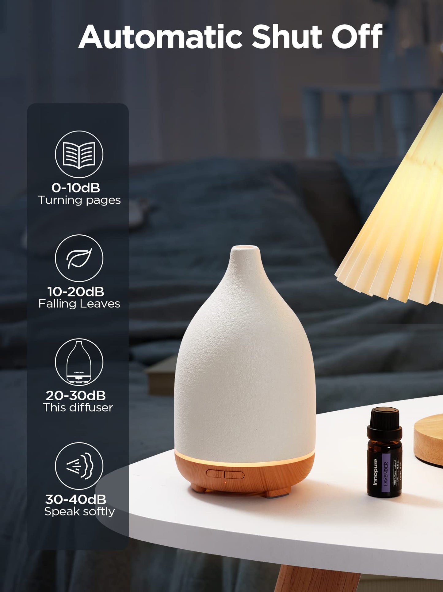 InnoGear 150ML Ceramic Oil Diffuser – Ultrasonic, Auto Off, 2 Mist Modes