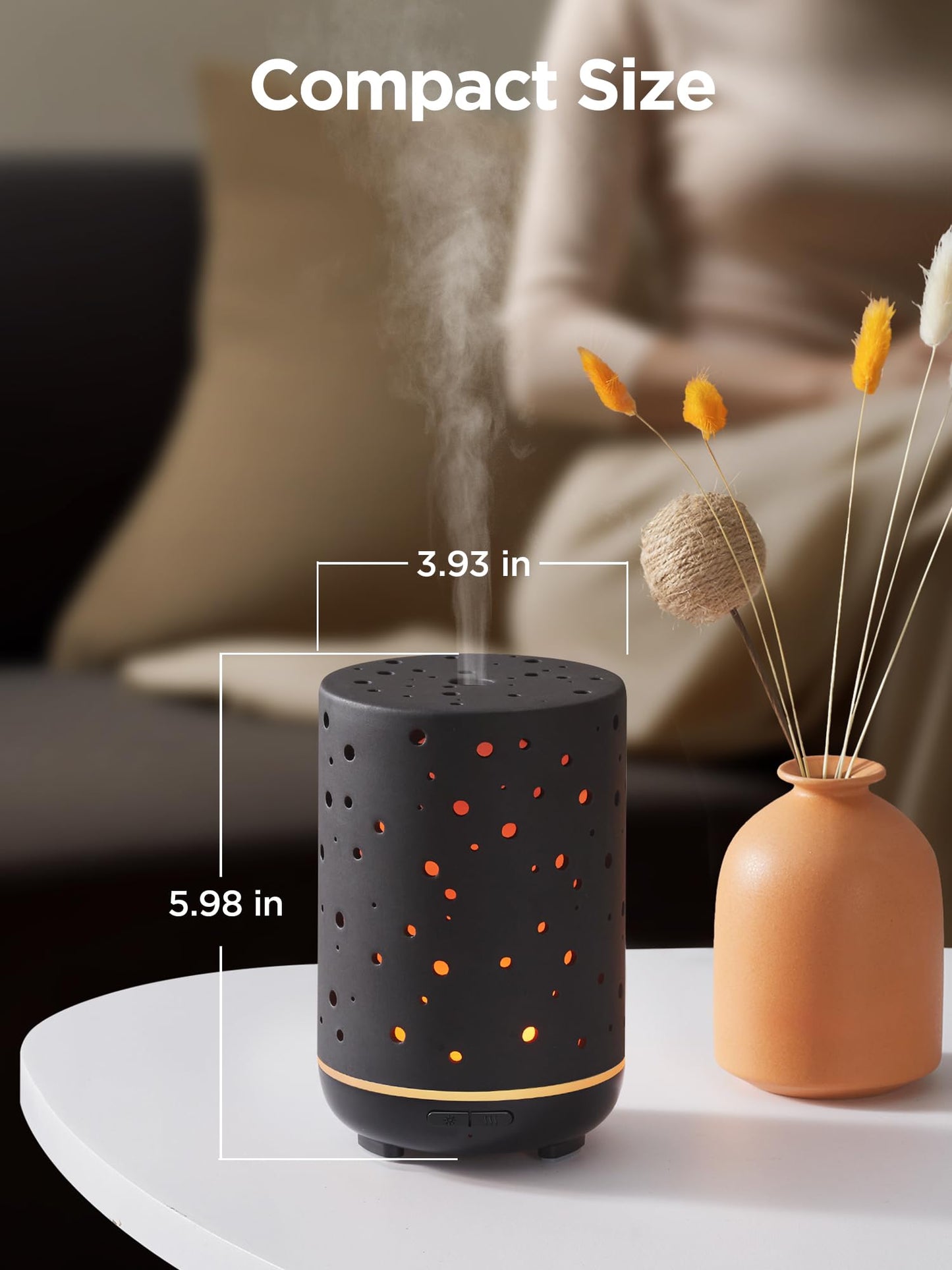 InnoGear 150ml Ceramic Essential Oil Diffuser – Ultrasonic Humidifier, 2 Mist Modes, Auto Off, Black