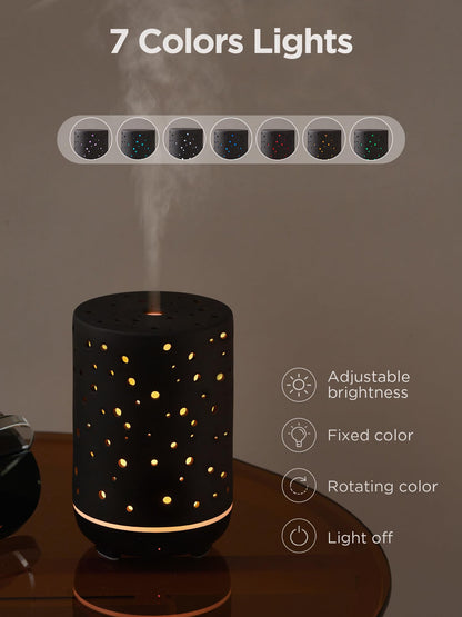InnoGear 150ml Ceramic Essential Oil Diffuser – Ultrasonic Humidifier, 2 Mist Modes, Auto Off, Black