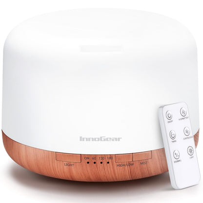 InnoGear 500ml Essential Oil Diffuser with Remote Control – Ultrasonic Humidifier for Large Rooms (Yellow)