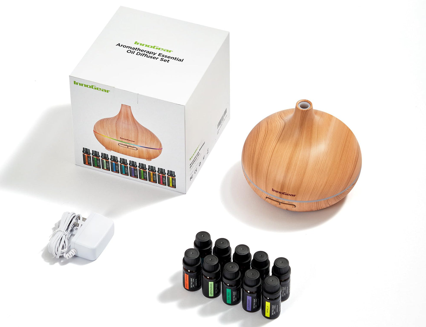 InnoGear Aromatherapy Diffuser + 10 Essential Oils Set – 400ml Ultrasonic Diffuser, 7-Color LED, Auto Off