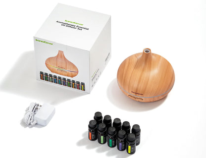 InnoGear Aromatherapy Diffuser + 10 Essential Oils Set – 400ml Ultrasonic Diffuser, 7-Color LED, Auto Off