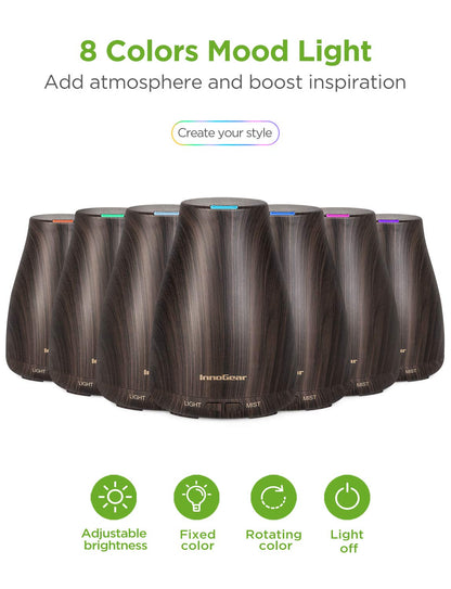 InnoGear Essential Oil Diffuser with Oils – 100ml Gift Set (Dark Wood Grain)