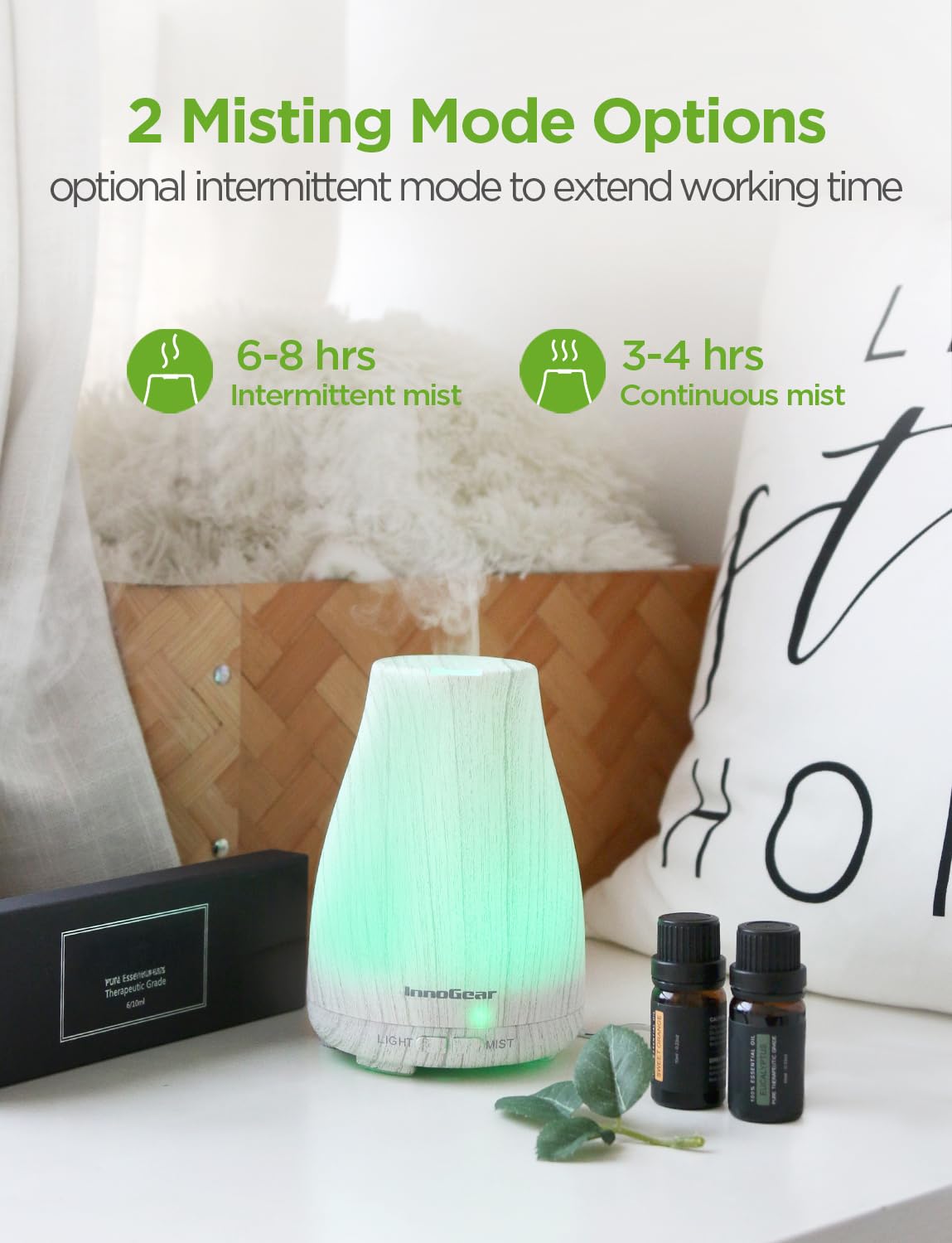 InnoGear Essential Oil Diffuser with Oils – 6-Oil Gift Set (100ml, Grey Wood Grain)