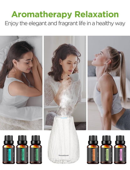 InnoGear Essential Oil Diffuser with Oils – 6-Oil Gift Set (100ml, Grey Wood Grain)