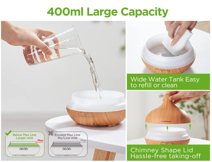 InnoGear Aromatherapy Diffuser + 10 Essential Oils Set – 400ml Ultrasonic Diffuser, 7-Color LED, Auto Off