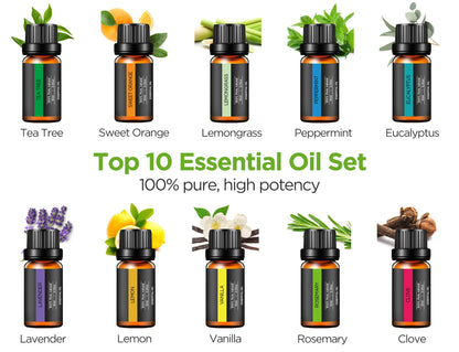 InnoGear Aromatherapy Diffuser + 10 Essential Oils Set – 400ml Ultrasonic Diffuser, 7-Color LED, Auto Off