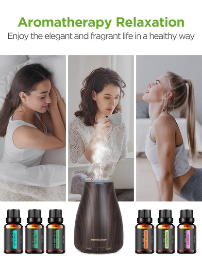 InnoGear Essential Oil Diffuser with Oils – 100ml Gift Set (Dark Wood Grain)