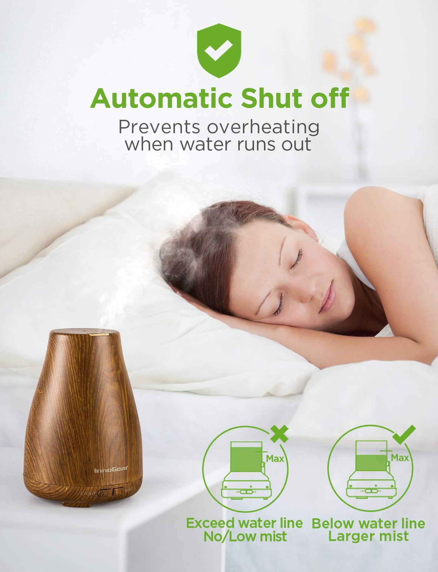 InnoGear Essential Oil Diffuser - Ultrasonic Humidifier with 7-Color LED, 2 Mist Modes, Auto Off, Bronze