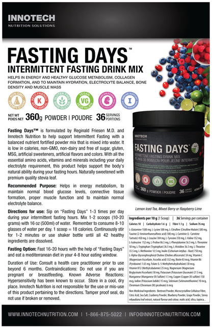 INNOTECH Nutrition Fasting Days Lemon Iced Tea Drink Mix – Intermittent Fasting (360 g) | 42 Ingredients