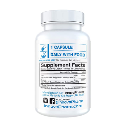 InnovaPharm Zinc Chelate + Copper Chelate - 120 Veg Caps