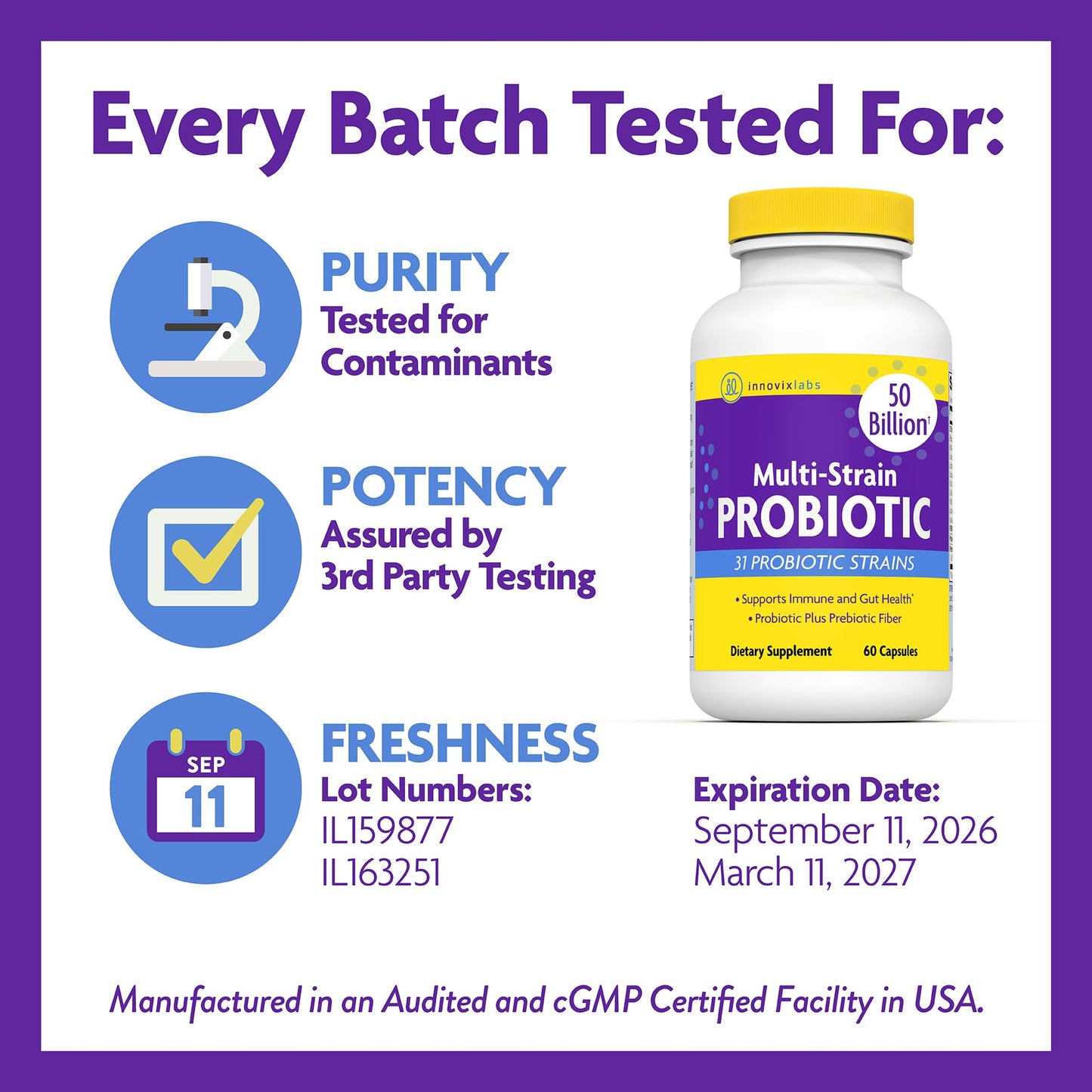 InnovixLabs Probiotics - 50B CFU, 60 Capsules | Gut Health