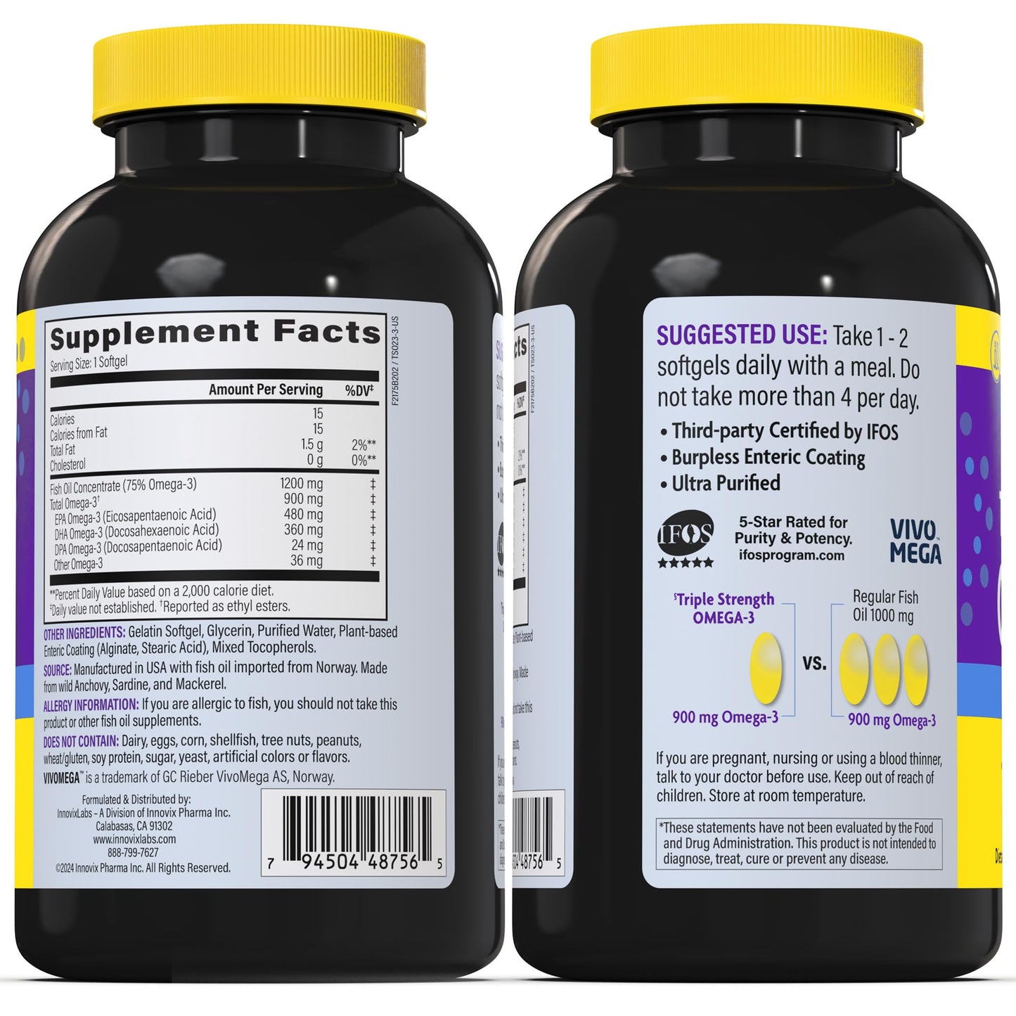 InnovixLabs Triple Strength Omega-3 900 mg EPA/DHA | Burpless, 200 Softgels