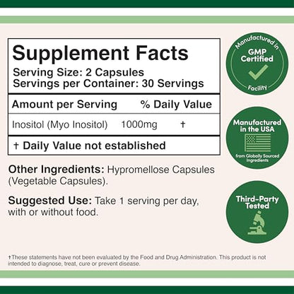 Inositol 1000mg for Women | Myo-Inositol (60 Count) | Double Wood