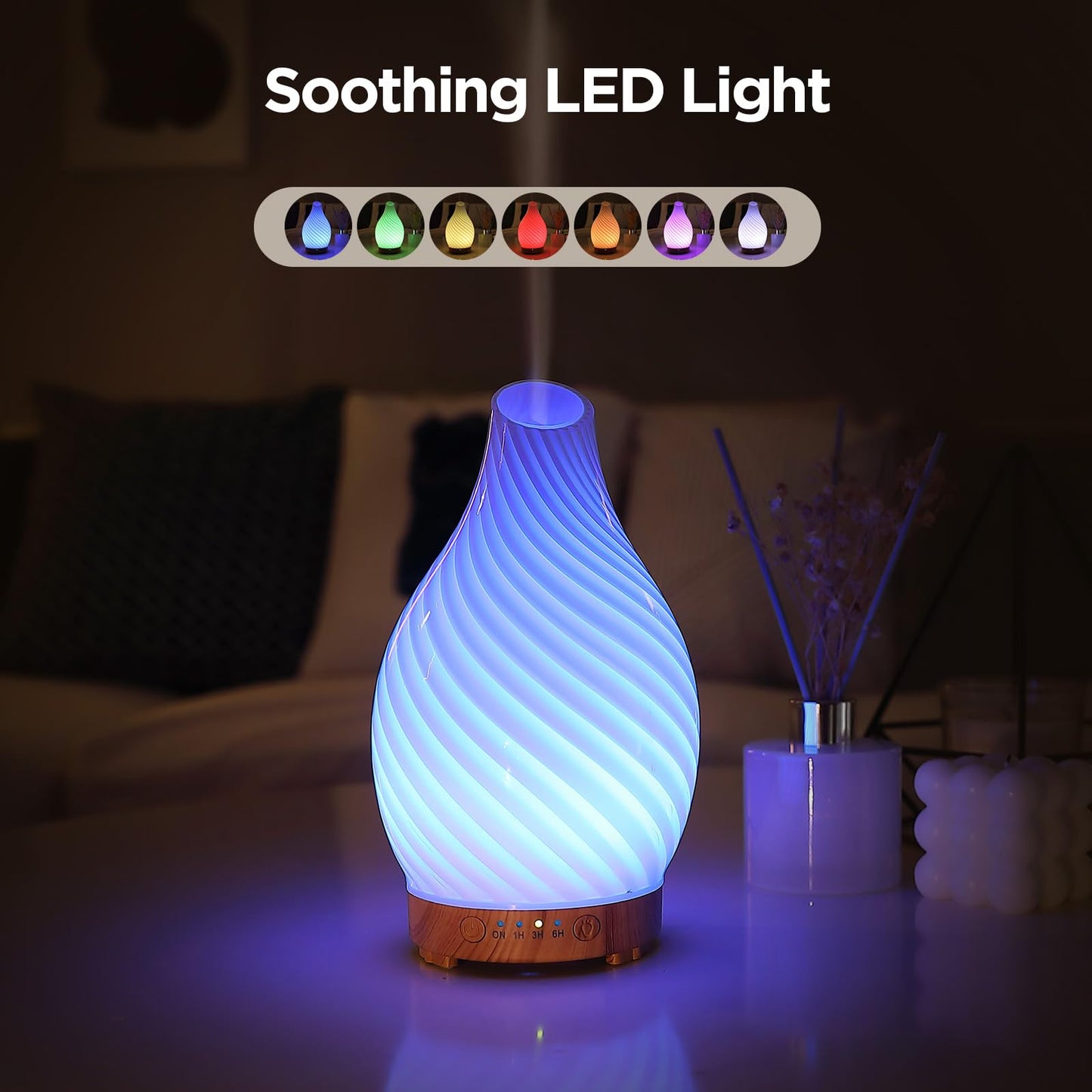 INRORANS Art Glass Diffuser 160ml | Ultrasonic Aromatherapy with 7-Color Night Light