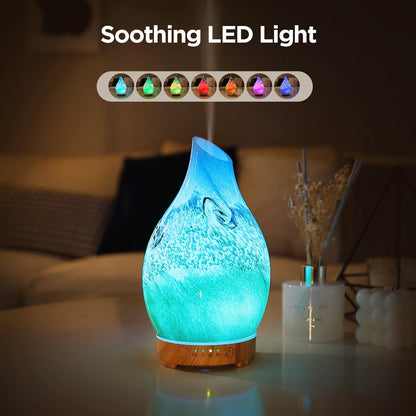 INRORANS Vase Diffuser 160ml – Art Glass Ultrasonic, Auto Shut-Off, 7 LED Colors