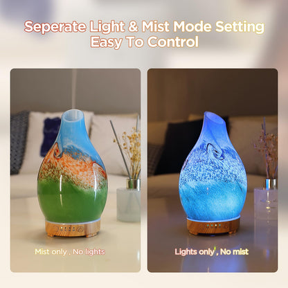 INRORANS Vase Diffuser 160ml – Art Glass Ultrasonic, Auto Shut-Off, 7 LED Colors