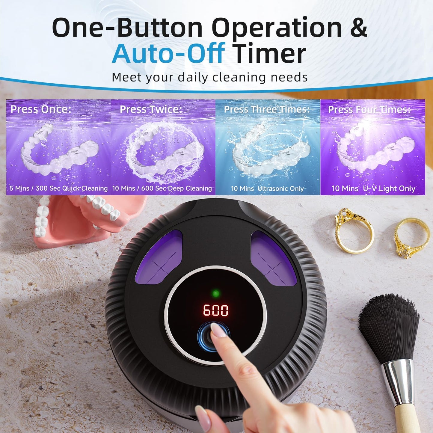 Ultrasonic Retainer Cleaner 45kHz – 4 Modes, 200ml Pod, Digital Timer