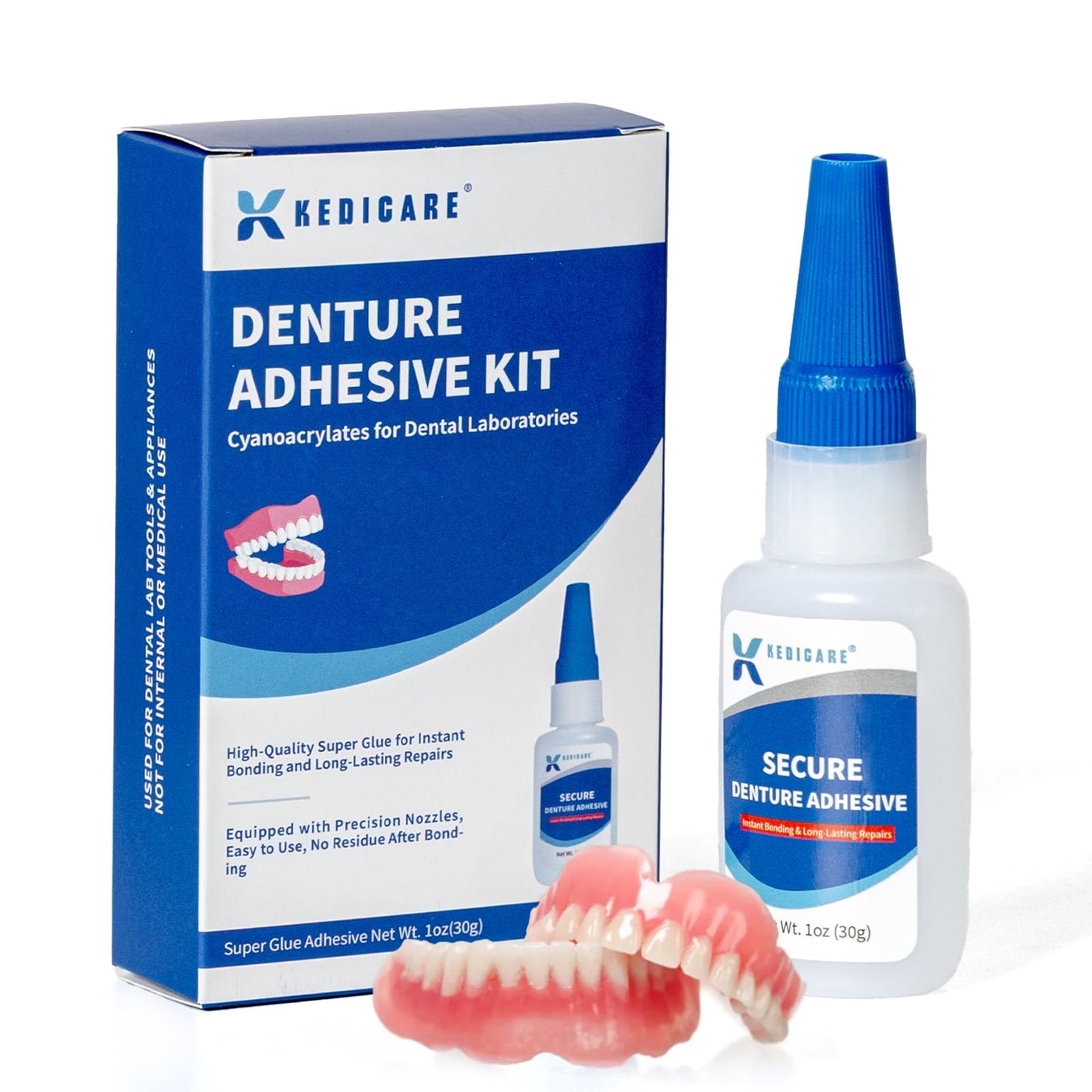 Dental Lab Denture Repair Glue Kit (1oz/30g) – Instant Bonding Denture Adhesive, No Odour