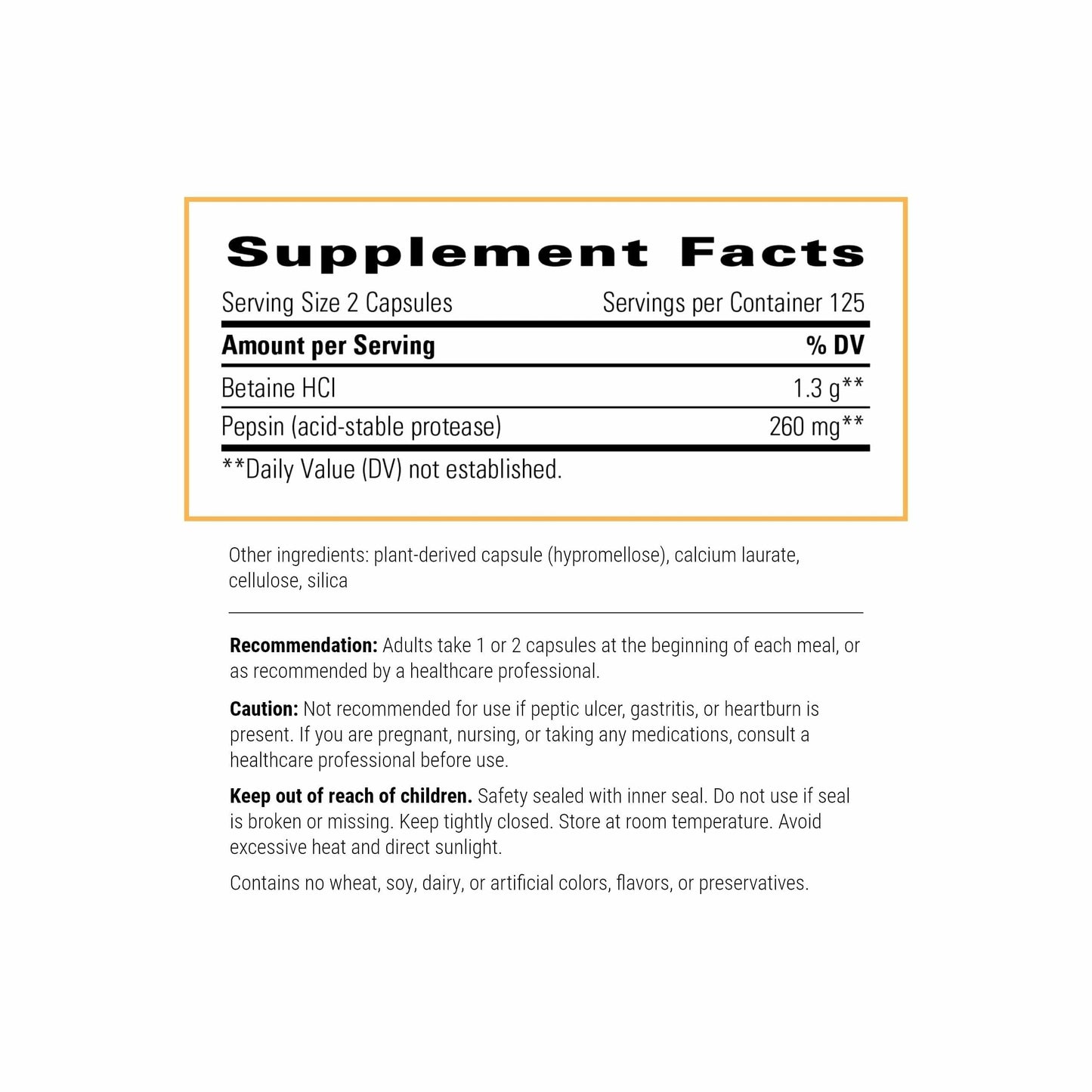 Integrative Therapeutics Betaine HCl – Digestive Support, Dairy-Free, 250 Capsules