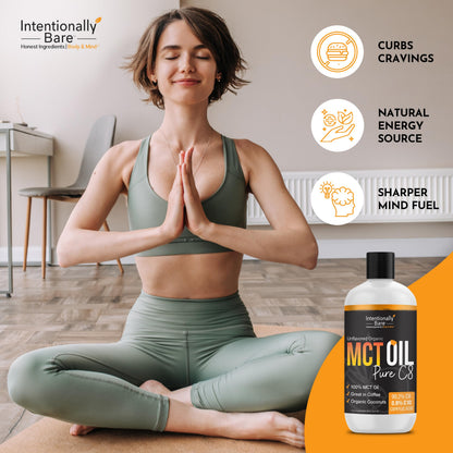 Intentionally Bare Pure C8 MCT Oil Organic – Brain Octane MCT Oil for Keto, Vegan & Paleo Diets – Unflavored 32oz