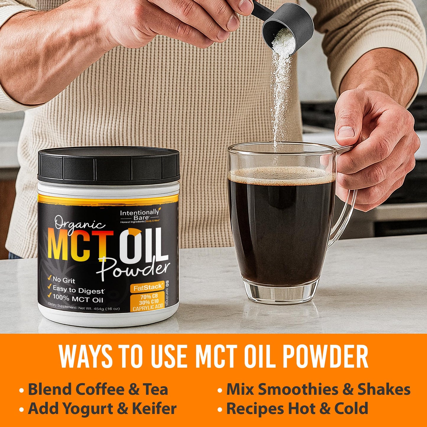 Intentionally Bare Keto MCT Oil Powder – 70% C8 / 30% C10 from Coconut Oil | Unflavored
