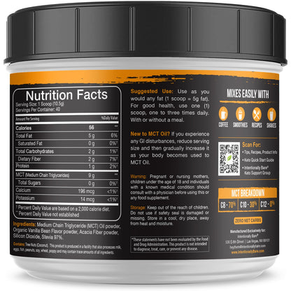 Intentionally Bare MCT Oil Powder French Vanilla Coffee Creamer – C8/C10 Keto Energy, 40 Servings