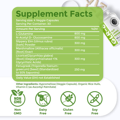 Intestinal Fortitude GLR-6 – Vegan Gut Lining Repair Supplement with L-Glutamine, Slippery Elm, Marshmallow
