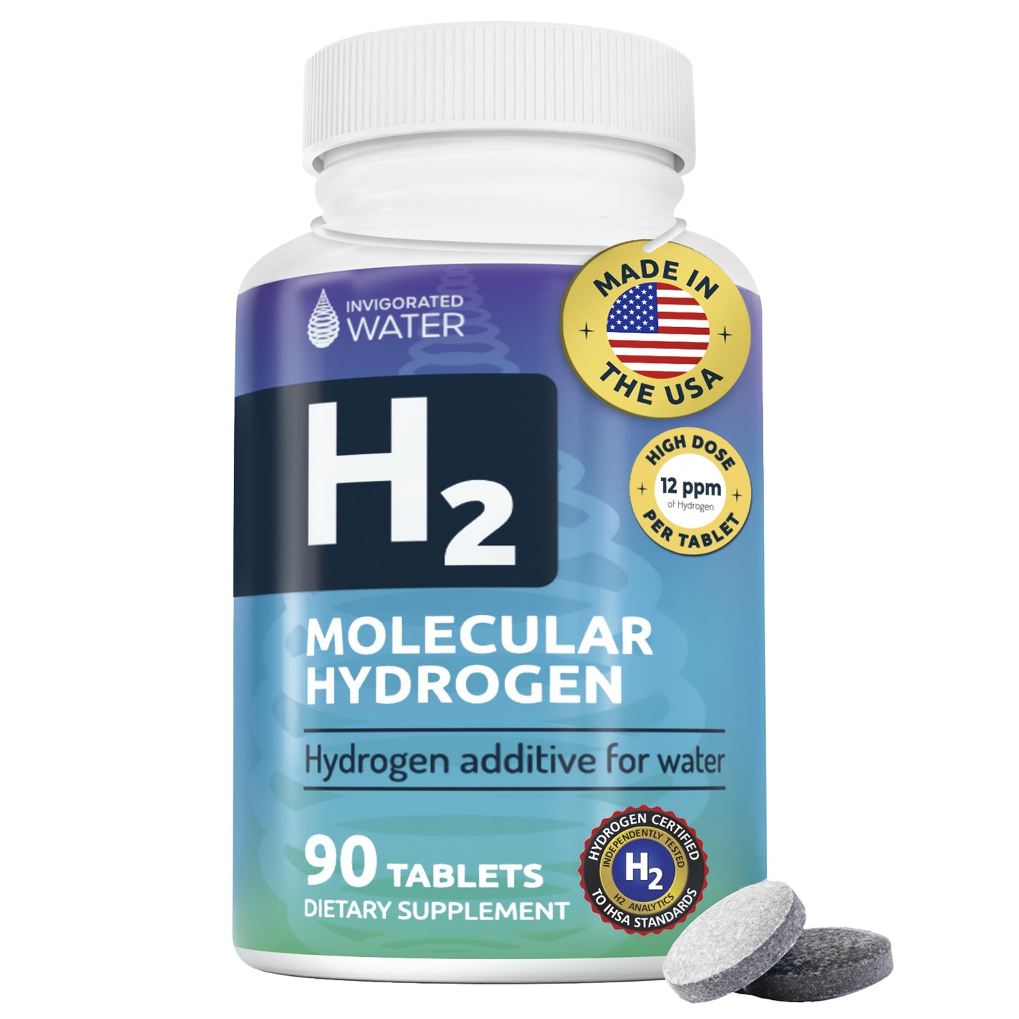 Invigorated Water Hydrogen Tablets with Magnesium – 12 PPM H2, 90 Servings