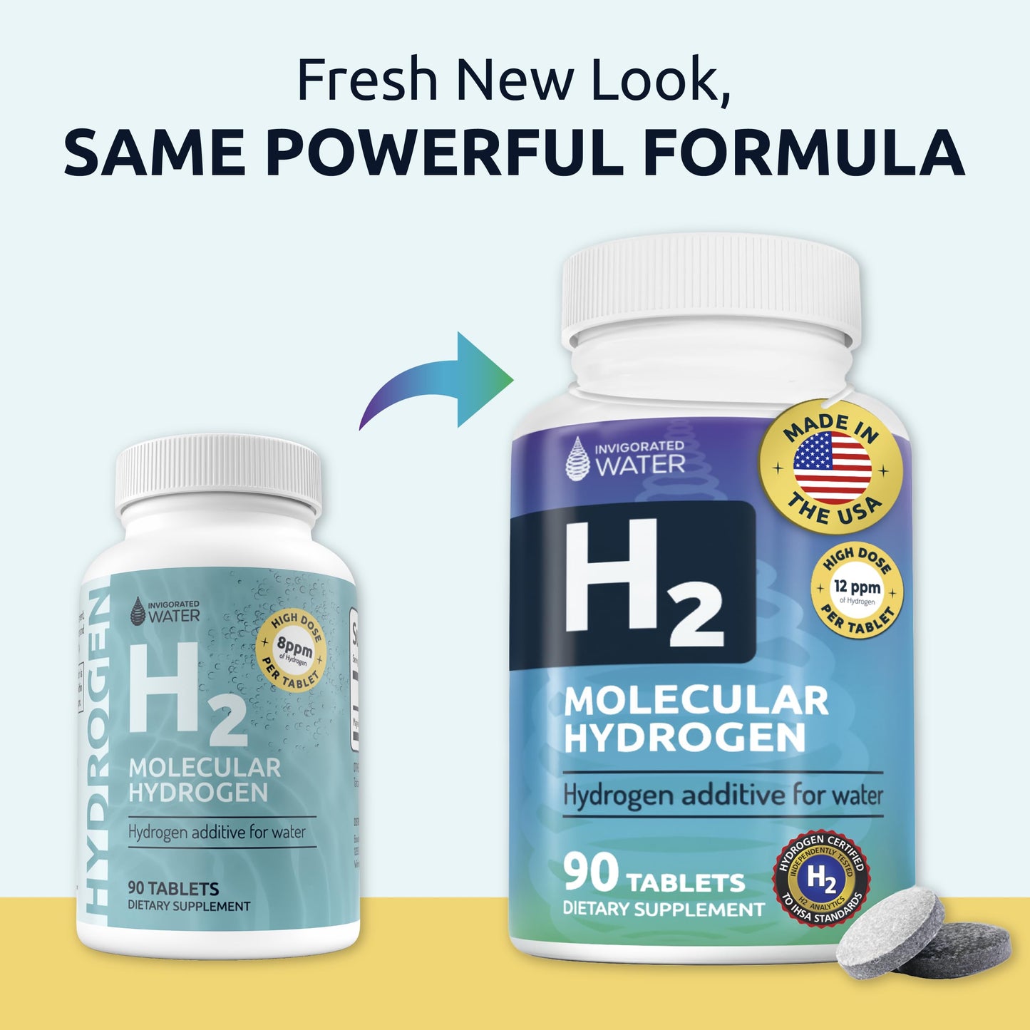 Invigorated Water Hydrogen Tablets with Magnesium – 12 PPM H2, 90 Servings
