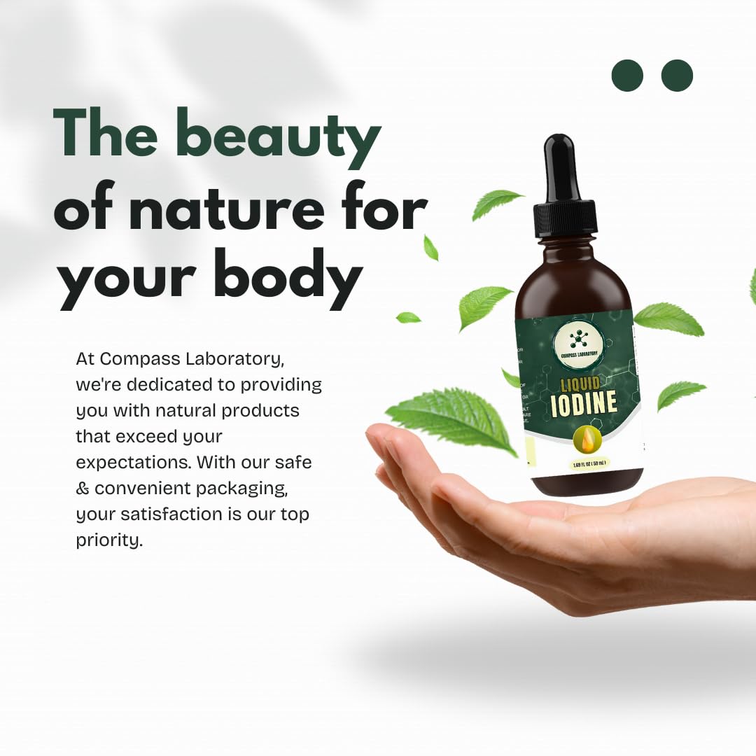 Compass Laboratory Iodine Liquid Drops – 50ml, 250mcg/Serving, High-Purity Dietary Supplement