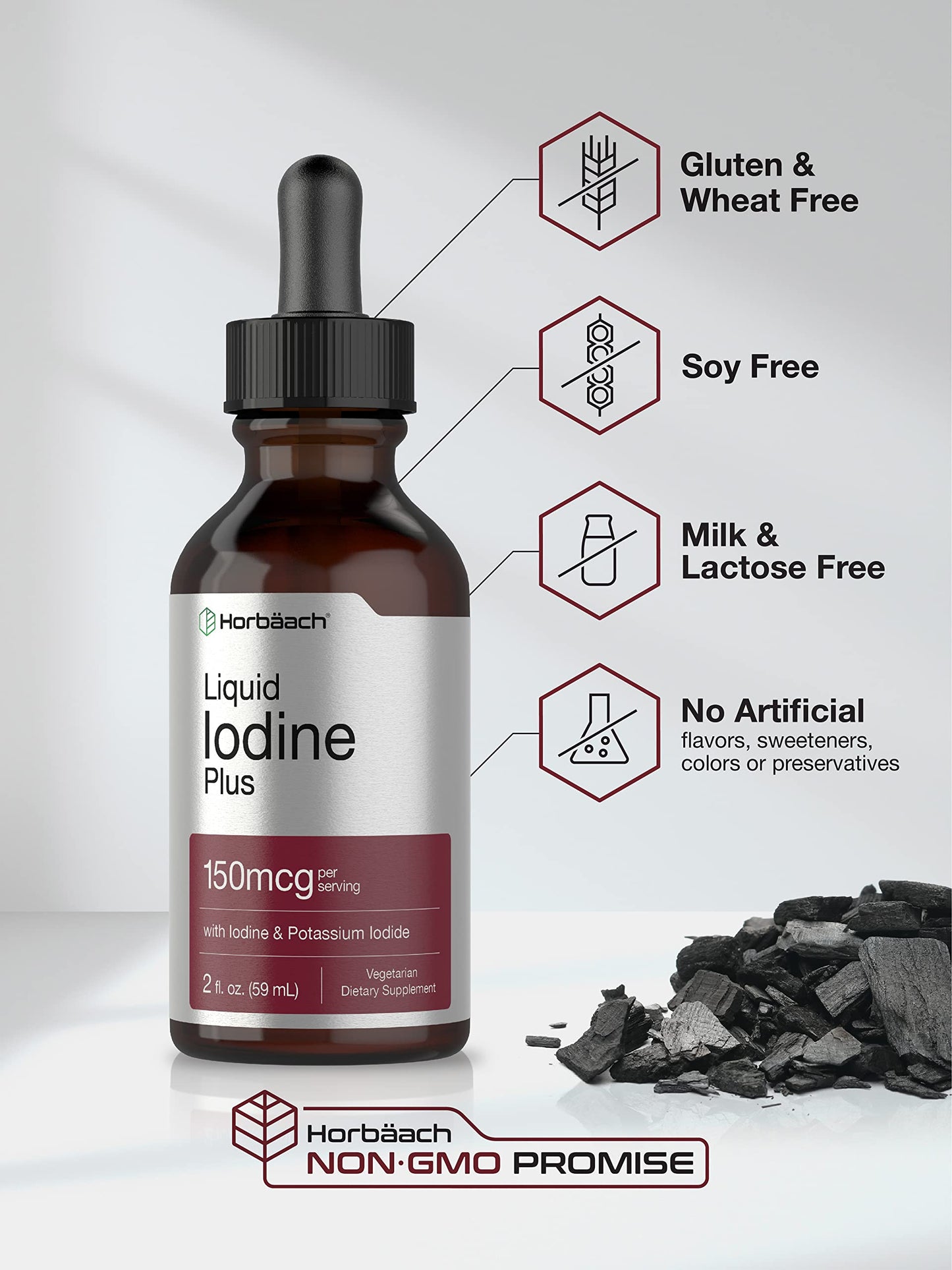 Horbäach Iodine Liquid Drops – 2 fl oz, 150 mcg, Vegetarian, Non-GMO, Gluten Free