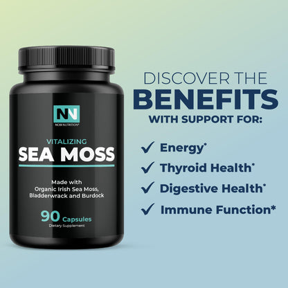 Irish Sea Moss Capsules – Organic Irish Sea Moss, Burdock Root & Bladderwrack 1300mg Complex | 90 Veggie Pills | 45-Day Supply