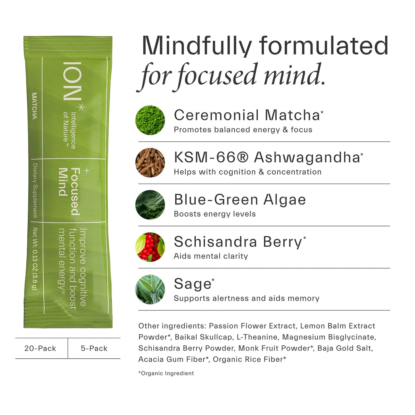 ION* Focused Mind Nootropic Drink Mix – Memory, Focus & Calm (20 Packets)