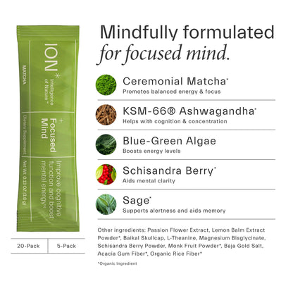 ION* Focused Mind Nootropic Drink Mix – Memory, Focus & Calm (20 Packets)