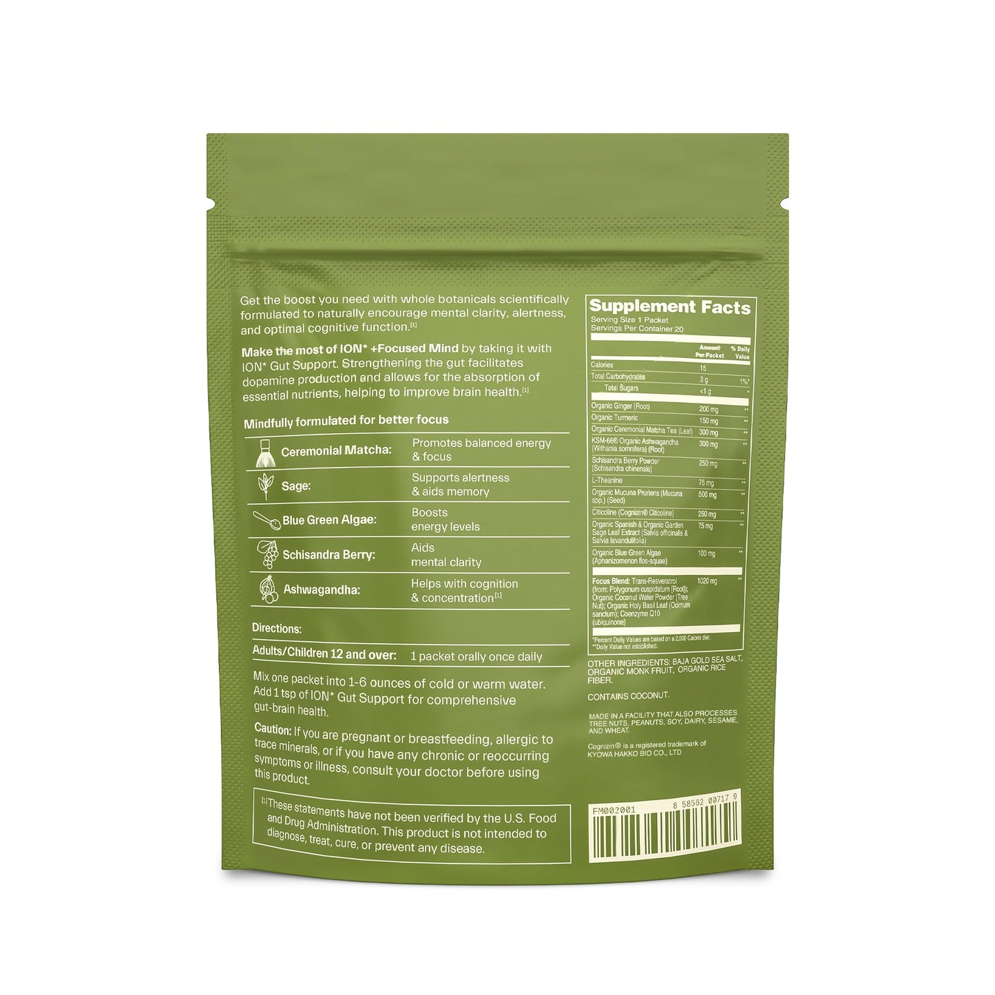 ION* Focused Mind Nootropic Drink Mix – Memory, Focus & Calm (20 Packets)