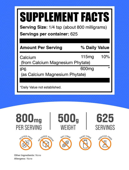 IP6 Powder (Inositol Hexaphosphate) - Immune Support, 800mg/Serving, 500g | Gluten Free | BulkSupplements