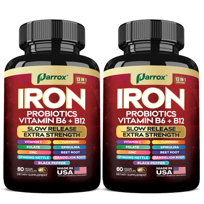 Parrox Elemental-Iron: Slow-Release Iron with Probiotics, Beetroot, Turmeric & B Vitamins – 2 Pack, 60 Capsules Each