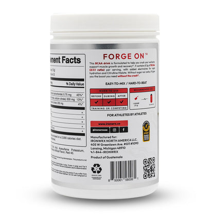 IRONWRX BCAA Powder – Watermelon Flavor | 30 Servings | Zero Sugar | 2:1:1 BCAA Ratio