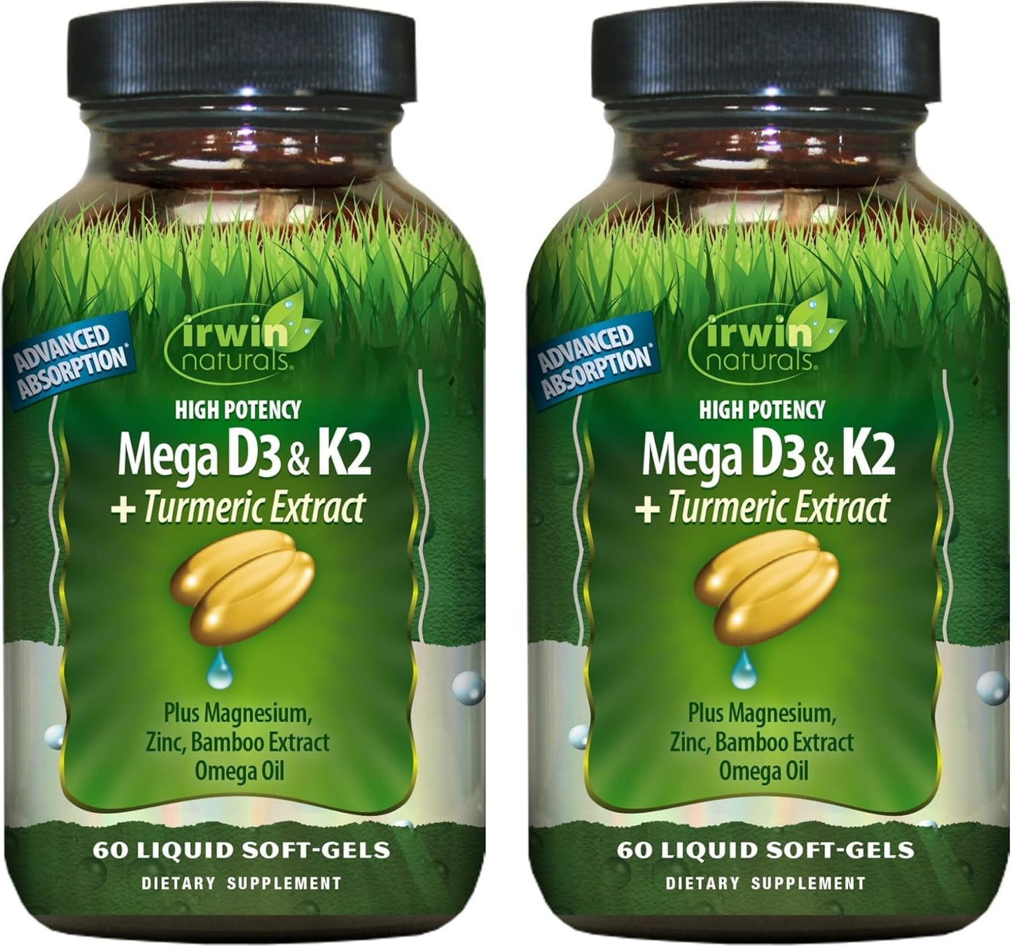 Irwin Naturals High Potency D3 & K2 + Turmeric - 60 Liquid Softgels