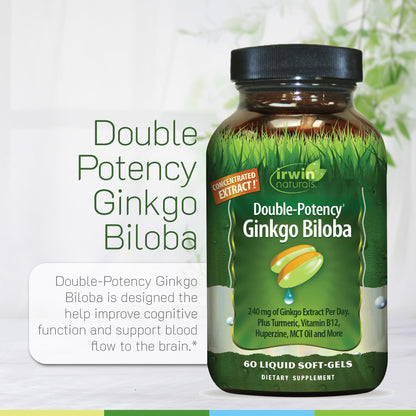 Irwin Naturals Ginkgo Biloba – Double-Potency 60 Liquid Soft-Gels (2 Pack) for Brain, Focus & Circulation