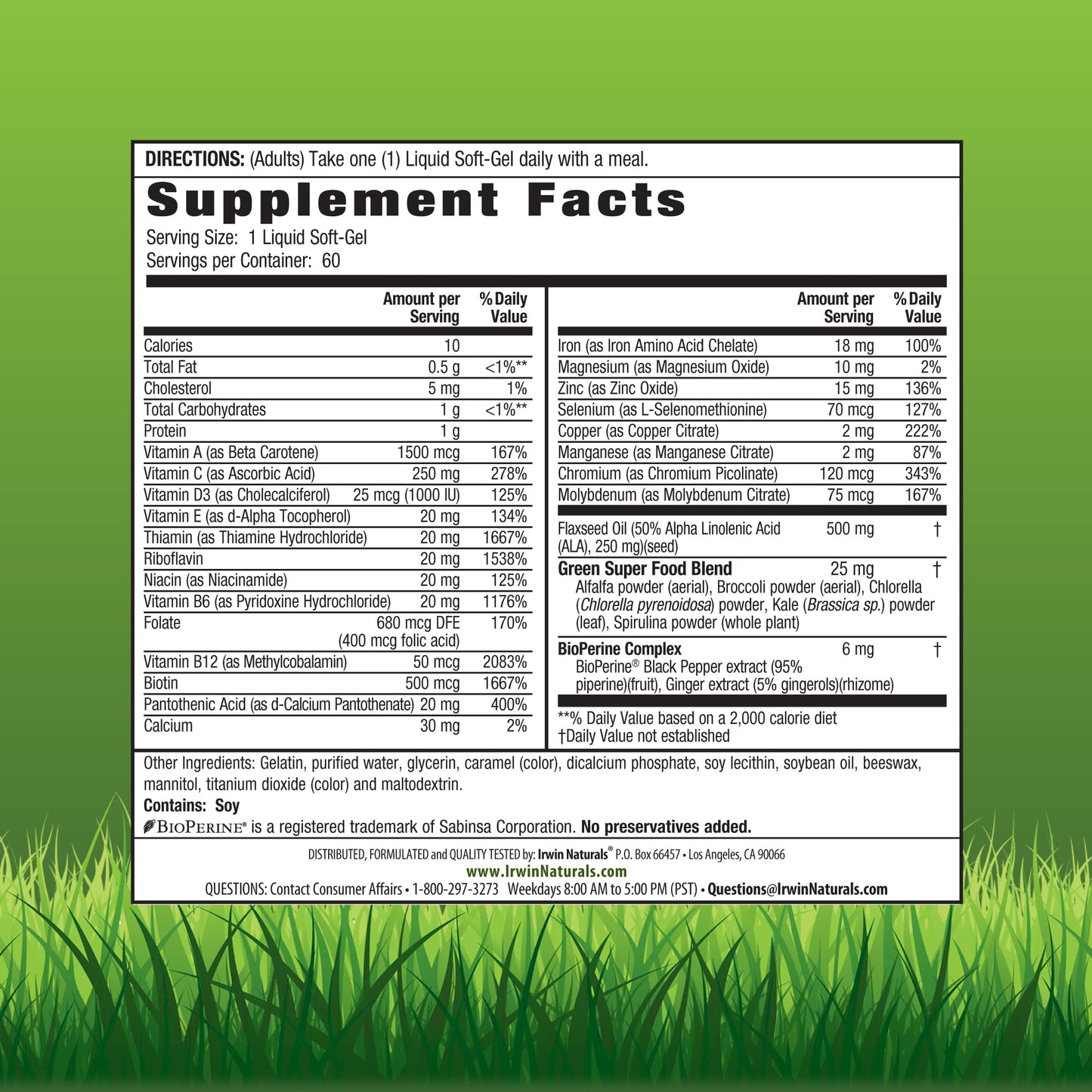 Irwin Naturals Only One Liquid-Gel Multi with Iron - Pack of 2, 120 Servings