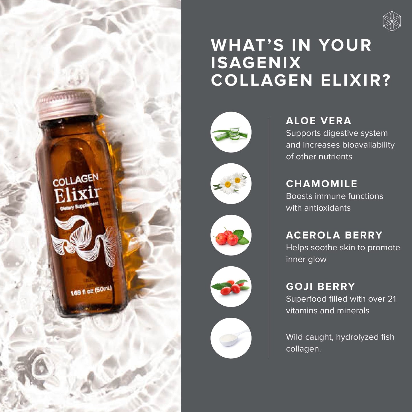 Isagenix Collagen Elixir - Marine Collagen Peptides, Vitamin C, Zinc & Biotin (50 mL)