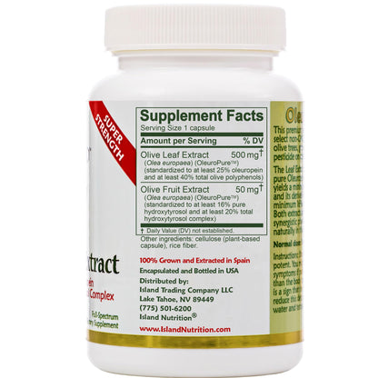 Island Nutrition Olive Leaf Extract Capsules – 25% Oleuropein, 40% Polyphenols, 20% Hydroxytyrosol Complex – 90 Capsules, Spain-Grown