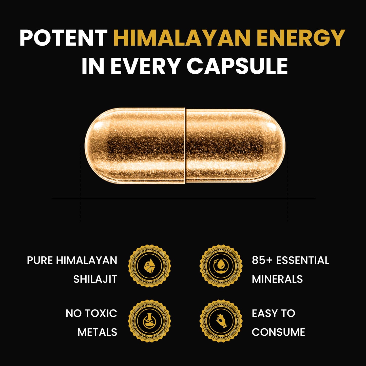 Premium Black Shilajit 750,000mg for Men & Women – 150 Capsules