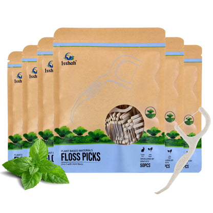 Isshah Floss Picks 300 Count - Plant-Based Mint Floss for Gum Health