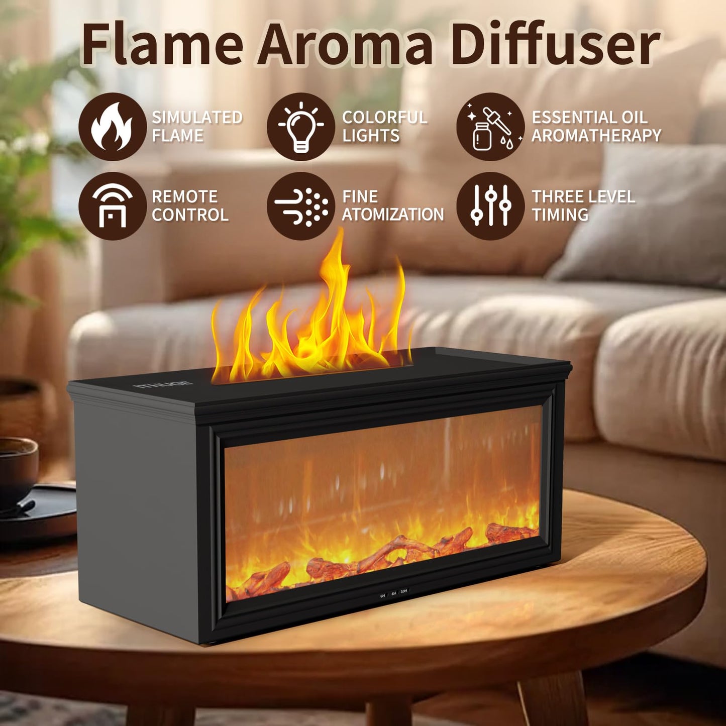 ITHUGE Fireplace Flame Aromatherapy Diffuser - 7 Colors, 280ml, HY-05W