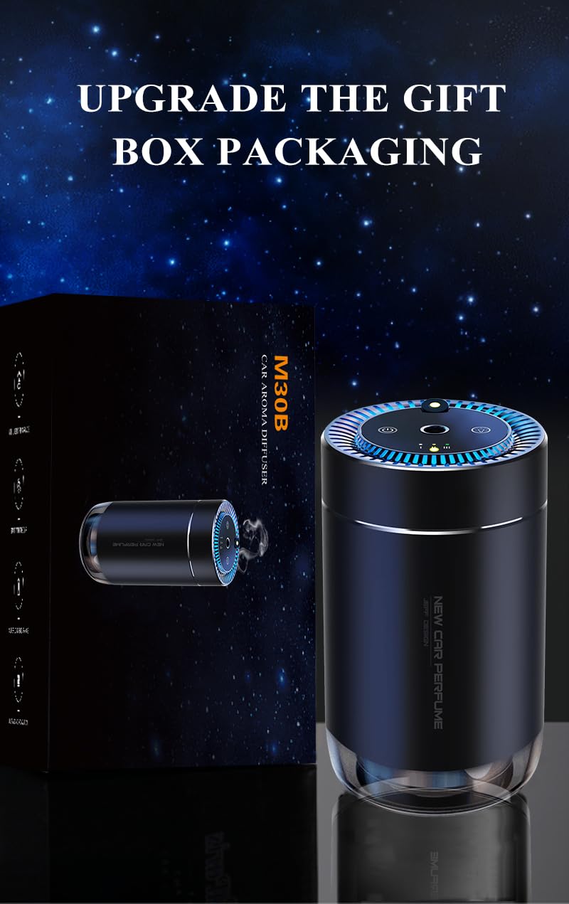 ITHUGE Waterless Smart Car Aroma Diffuser – Starry Sky Projection, 7-Color Ambient Light, Auto On/Off (Black, M308)